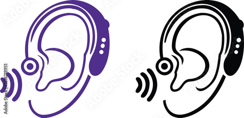 Hearing Aid Icons. Vector Illustration. Electronic Device for Sound Amplification for Hearing Impaired People. Behind the Ear. Disability Concept
