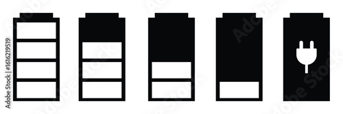 battery icon. battery charge icon set. Battery and power icon set. powerfully charged. charge indicator. Energy power accumulator. UI design battery elements. Level battery Energy powerfully full. 
