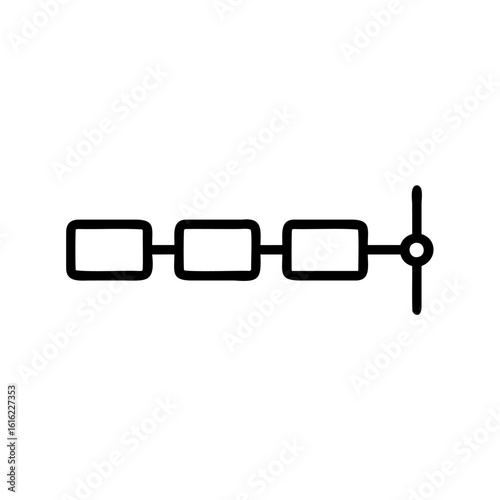 Simple line art icon three connected squares with a propeller connection link