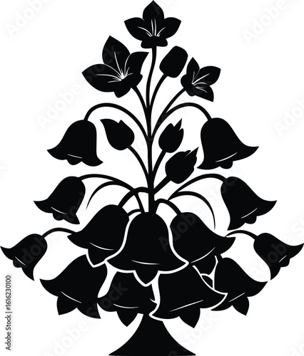 Canterbury bells flower, botanical silhouette drawing, floral line art vector, garden bloom illustration, minimal plant design