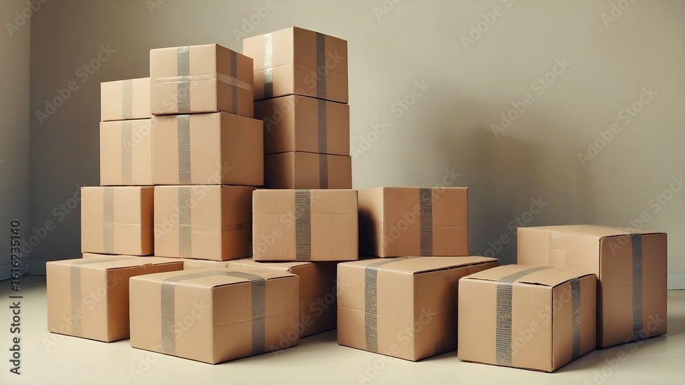 Stack of cartons on pallet, prepared for transport in warehouse interior. Stack of cartons on pallet, prepared for transport in warehouse interior.