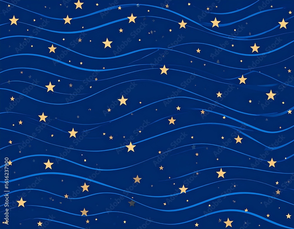 Naklejka premium Night sky pattern with stars and waves