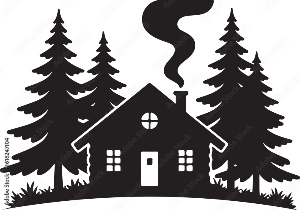 Obraz premium Pine Tree Vector Art, Fall House Vector