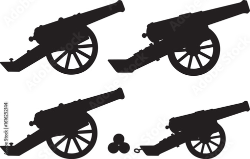 Four antique cannons in a repeating pattern silhouette