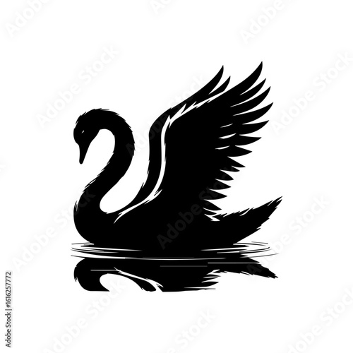 Elegant Black Swan Silhouette with Water Reflection.
