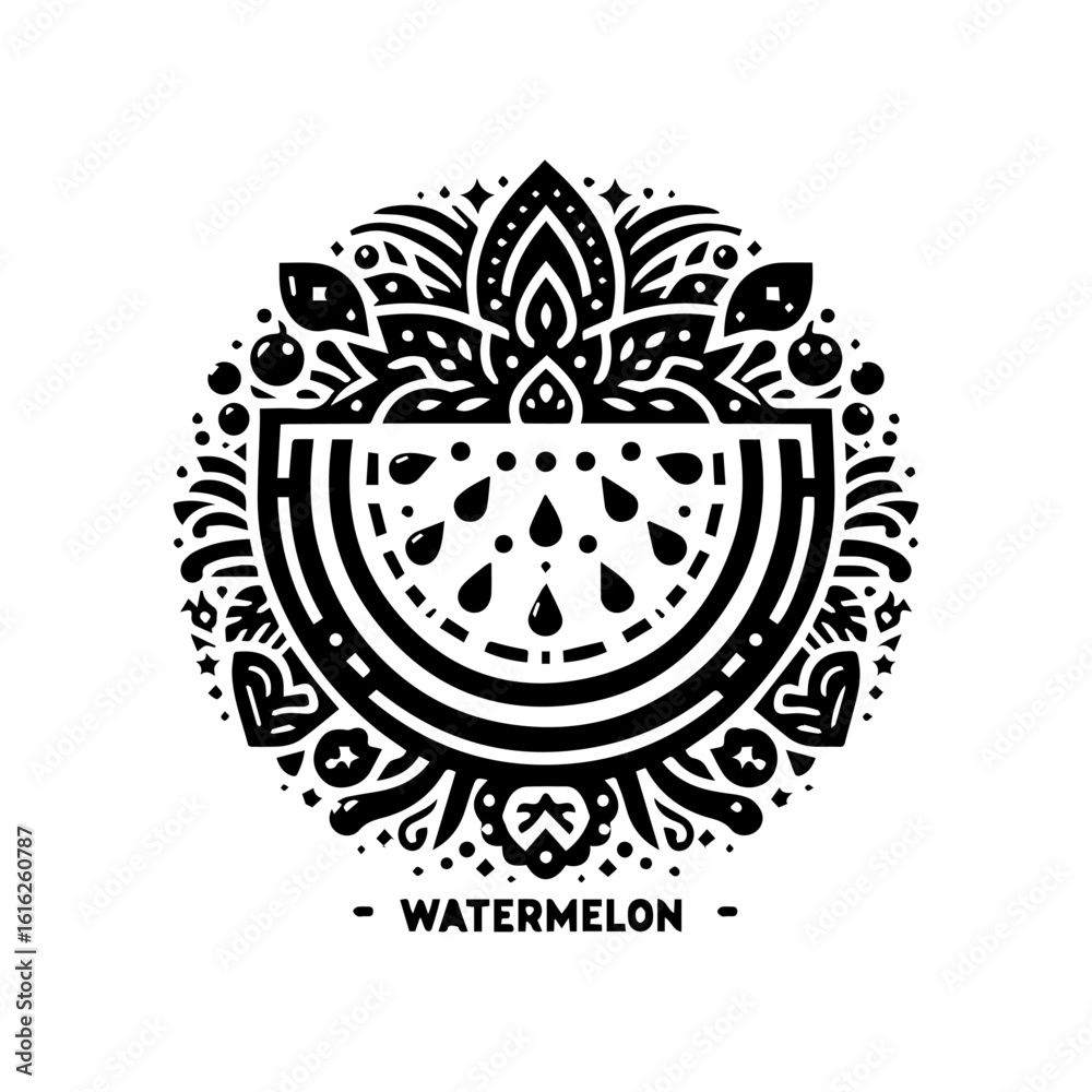 Obraz premium Stylized Black and White Watermelon Mandala Design.