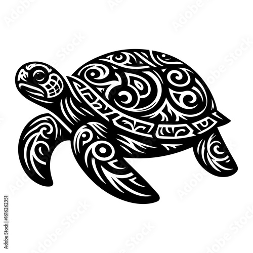 Tribal Turtle Silhouette with Intricate Swirls.