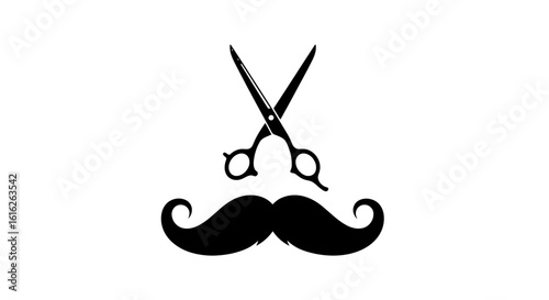 Classic barber shop logo: crossed shears above a handlebar mustache.