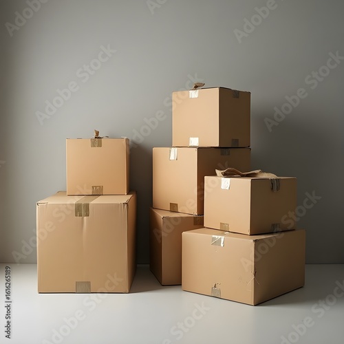 Cardboard boxes for shipping and storage on white background illustration