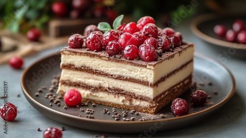 Delicious Layered Cake With Fresh Berries on a Rustic Wooden Table at a Cozy ...