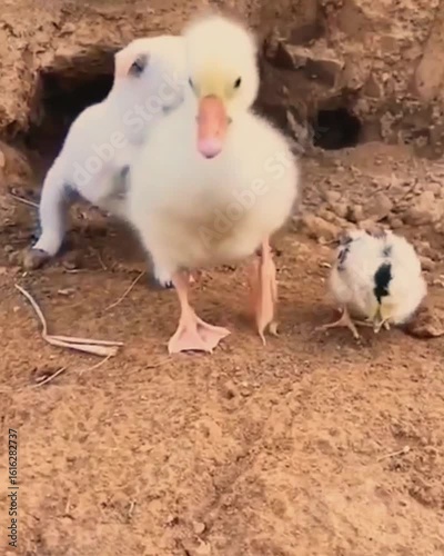 baby duck and ducklings and dog