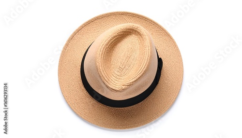 A light beige straw hat, top view