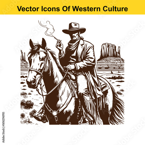 Smoke on the Range: Cowboy with Pipe or Cigarette & Horse
