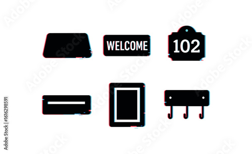 isolated backgond door mat welcome address plaque mail slot photo fe key rack