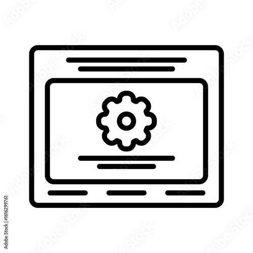 Gear in browser window icon. Outline style.