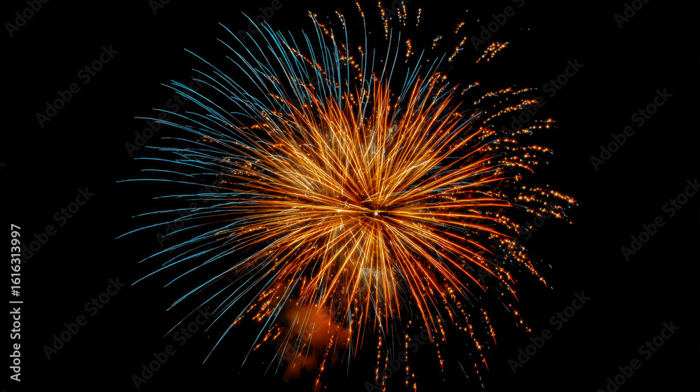 Bright and vibrant fireworks display against a dark night sky Bright and vibrant fireworks display against a dark night sky
