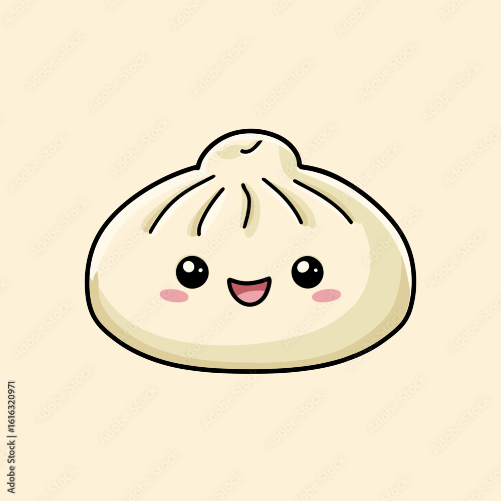 Fototapeta premium Cute Kawaii Steamed Dumpling with Smiling Face