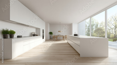 Scandinavian-style open kitchen with wood textures and soft neutral tones     ideal for lifestyle magazines and clean aesthetic branding.