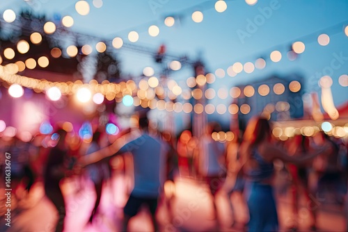 Vibrant atmosphere of outdoor party filled with dancing silhouet