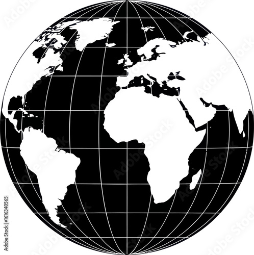Stylized white silhouette of africa and parts of europe and south america on a dark globe isolated on transparent background silhouette