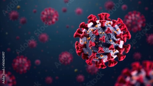 Close-up of coronavirus bacteria model, microvirus on black virus background. Worldwide pandemic and fight against COVID 19 virus. Coronavirus outbreak and coronaviruses influenza concept