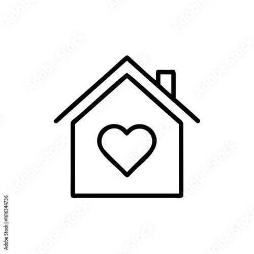 Outline house icon with heart symbol inside on home love