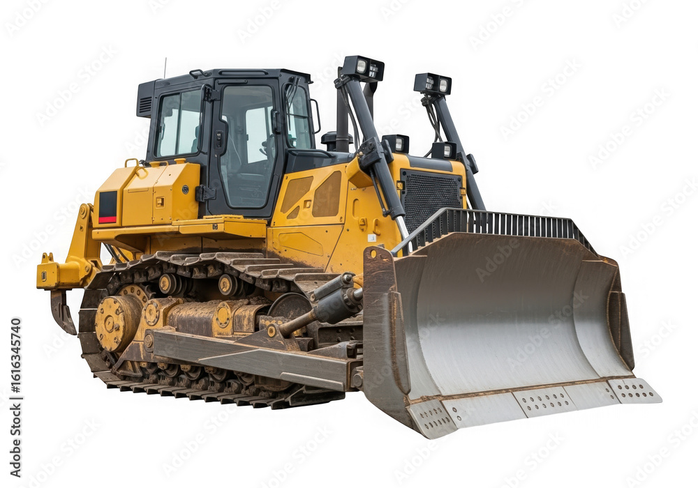 Obraz premium A large yellow bulldozer isolated on a plain transparent background