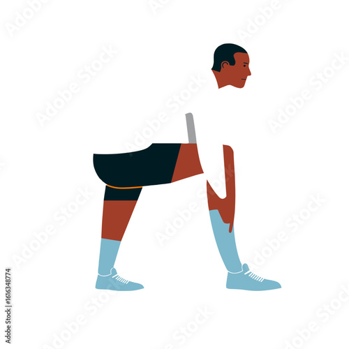 A vibrant athlete in a forward lunge pose.