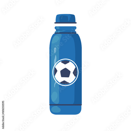 Blue water bottle featuring a soccer ball design, essential for staying hydrated.