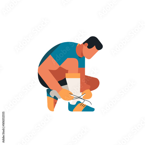 A person tying their shoelaces, getting ready to exercise.