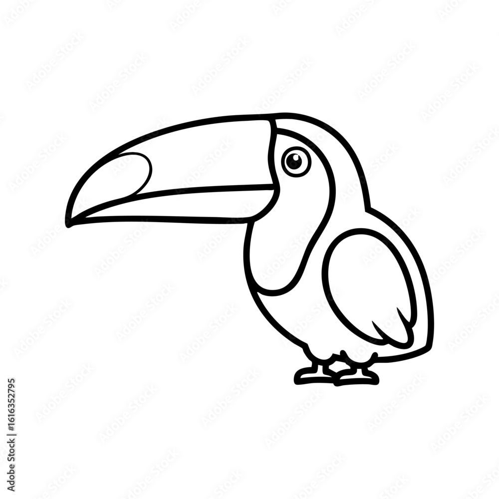 Fototapeta premium Toucan Coloring Page for Kids – Cute Tropical Bird Vector Outline in Black and White for Printable Fun, Preschool, and Educational Activities