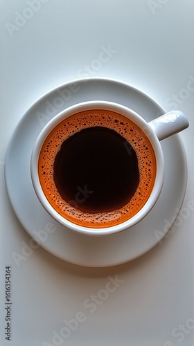 Freshly Brewed Coffee Served in a White Cup on a Soft White Surface.