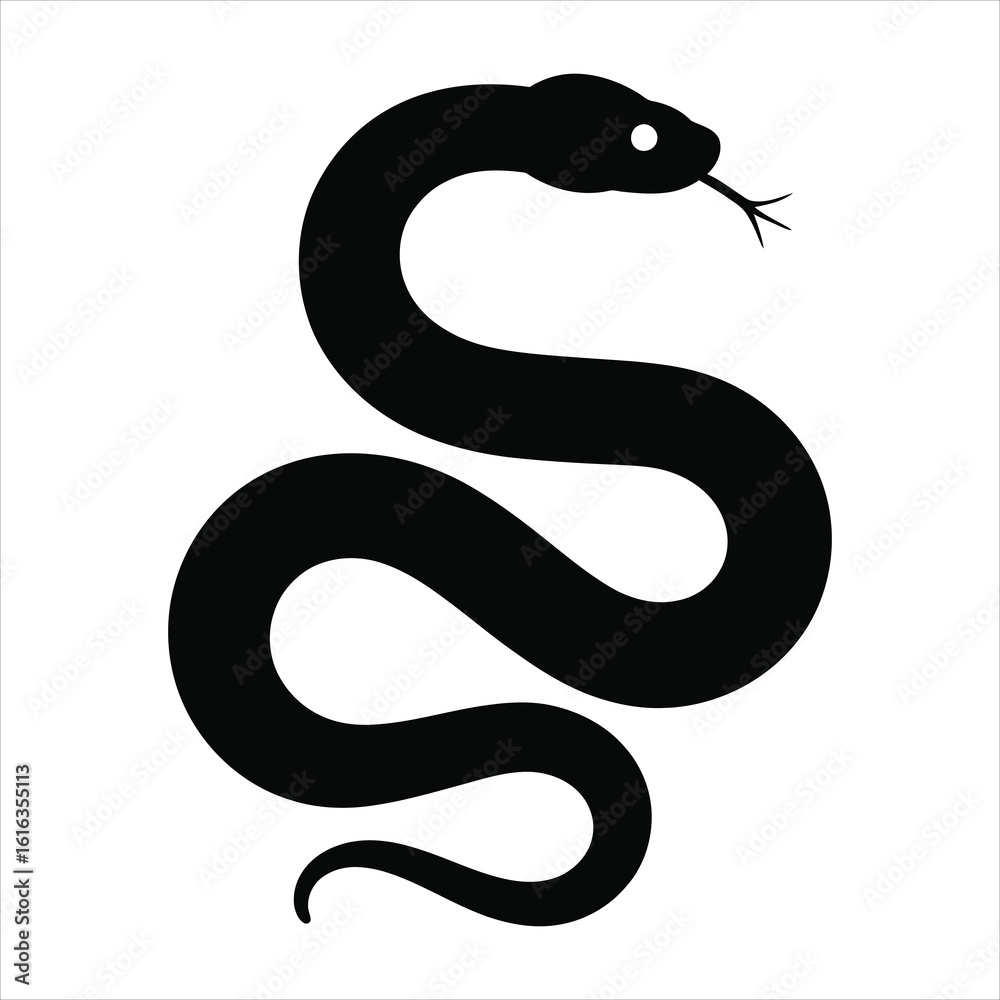 Naklejka premium Stylized silhouette of a black serpent coiled and ready