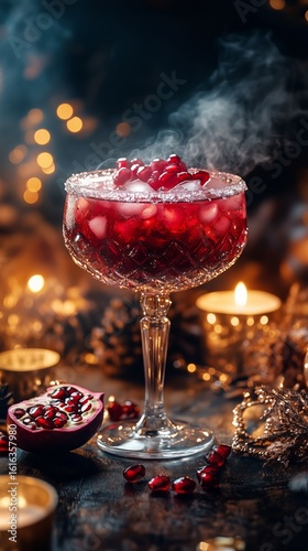 Creative Cocktail With Pomegranate Garnished in Shimmering Glass at a Festive...