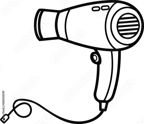 Hair dryer silhouette, beauty salon icon, hairstyling tool vector, minimal line art, grooming appliance outline