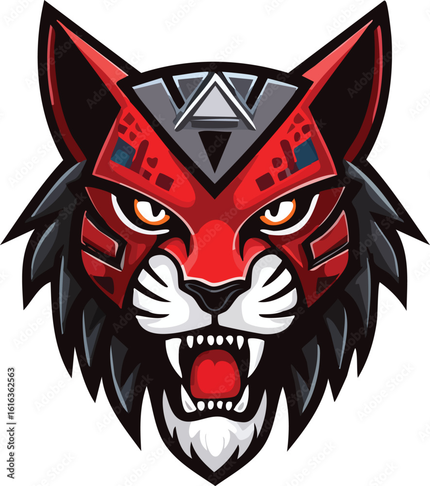 Obraz premium Untamed Feline Power - Tribal Red Animal Emblem