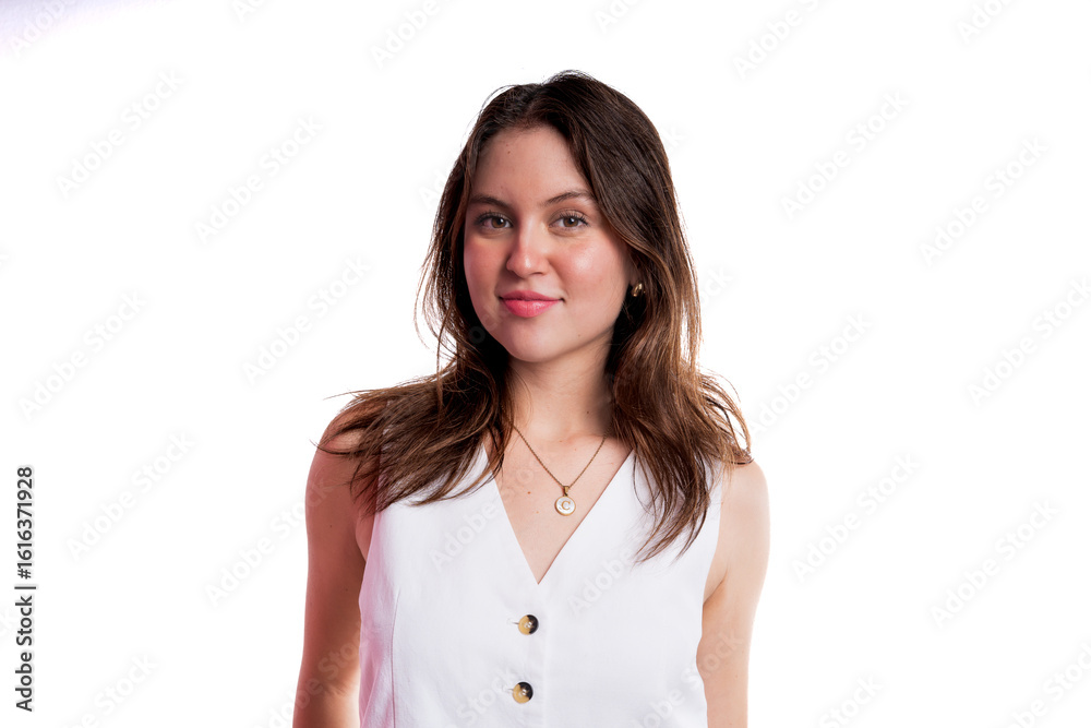 Studio Portrait of Young Woman with Natural Look and Sleeveless Blouse Studio Portrait of Young Woman with Natural Look and Sleeveless Blouse