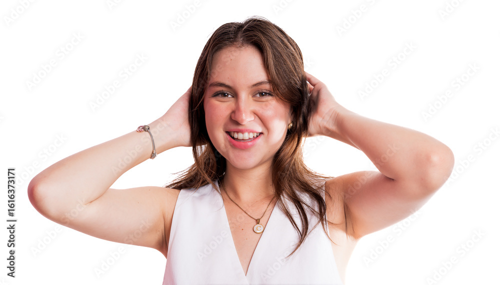 Studio Portrait of Young Woman with Natural Look and Sleeveless Blouse Studio Portrait of Young Woman with Natural Look and Sleeveless Blouse