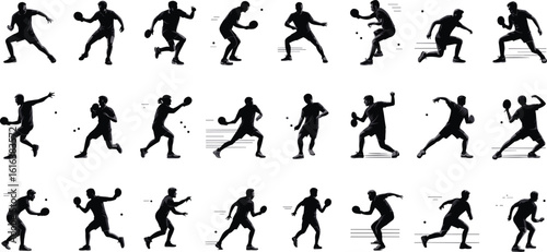 Table tennis player silhouette collection, ping pong action pose vector, sportsman holding paddle icon set, table tennis athlete shadow black illustration