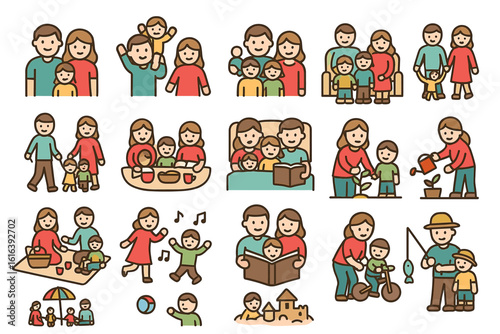 Diverse family activities: children and adults engaging in everyday fun and learning