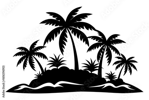 tropical island black and white silhouette