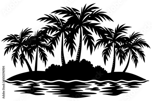 tropical island black and white silhouette