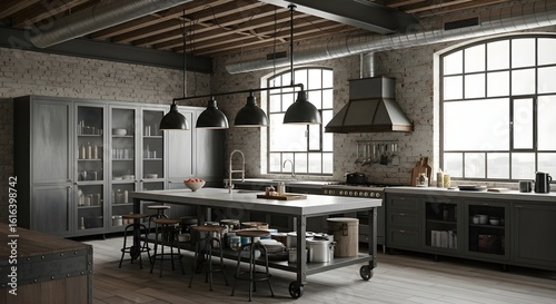 Interior of a modern industrial loft kitchen