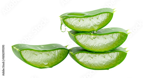 Wallpaper Mural Fresh sliced aloe vera leaf with gel dripping, isolated on white background. Natural succulent for skincare and herbal medicine. Torontodigital.ca