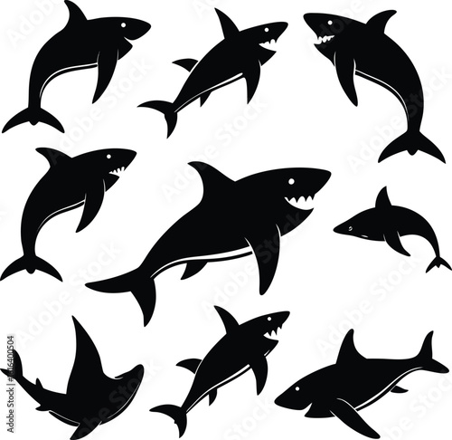 Shark silhouette bundle set vector with editable white background 