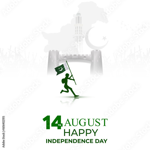 14 August Pakistan Independence Day greeting card design for social media post