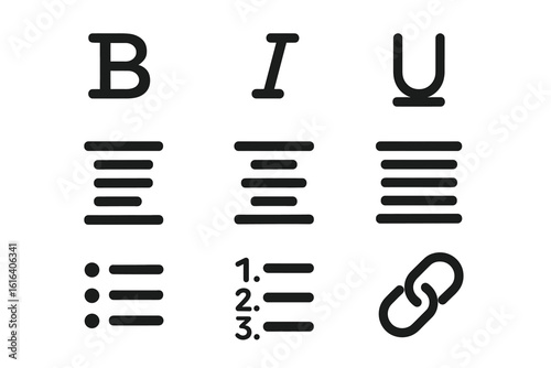 Bold italic underline icons with text alignment and link symbols