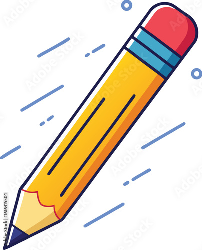 A yellow pencil with a red eraser isolated on white background