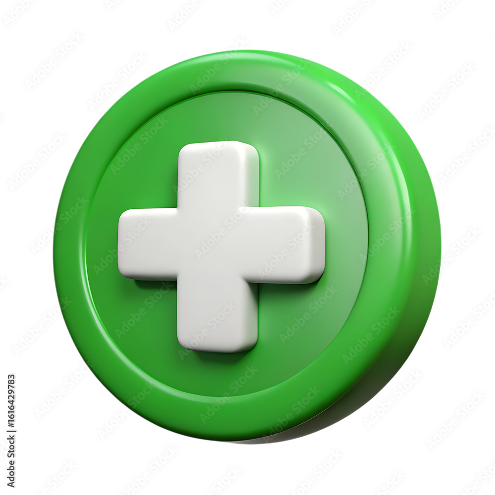 Obraz premium 3d green medical plus icon isolated on transparent background