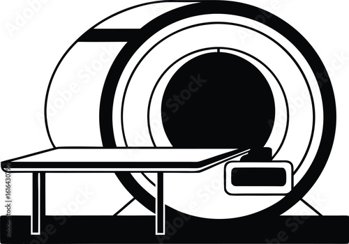 MRI scanner silhouette, medical  machine icon,  diagnostic equipment vector, line art healthcare illustration